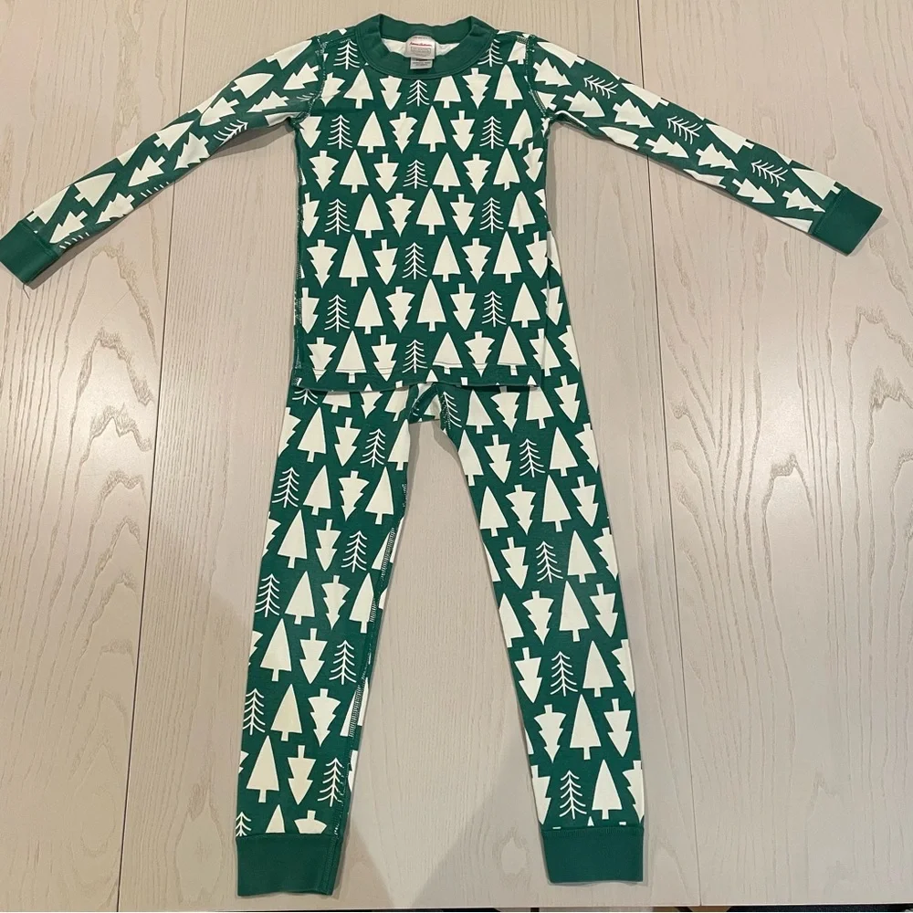 Hanna Andersson Holiday HannaJams Long John Pajama Set Winter Green Size 120 6 7